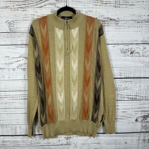 Mens Steve Harvey Celebrity Edition 1/4 Zip Tan Brown Sweater Elbow Patches Sz L